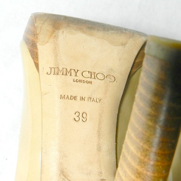 Jimmy Choo Tan Nude Patent Leather Peep Toe EU 39 - Picture 9 of 9